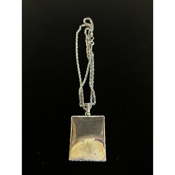 Vintage Earth-Toned Abalone Shell Pendant Necklace 20 Inch Chain Silver Tone - Picture 4 of 4